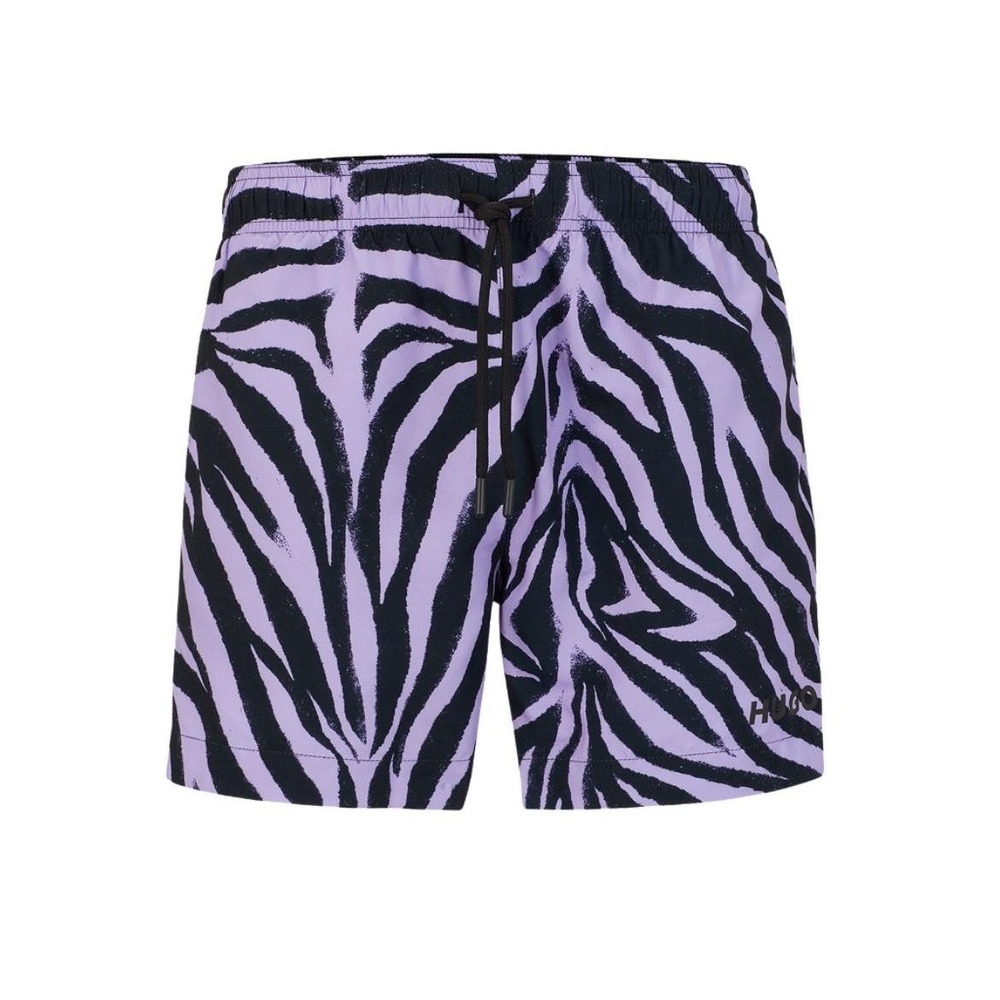 Hugo Swim Shorts Mens XL‎ Purple Black Zebra Print Drawstring Trunks Pool Beach